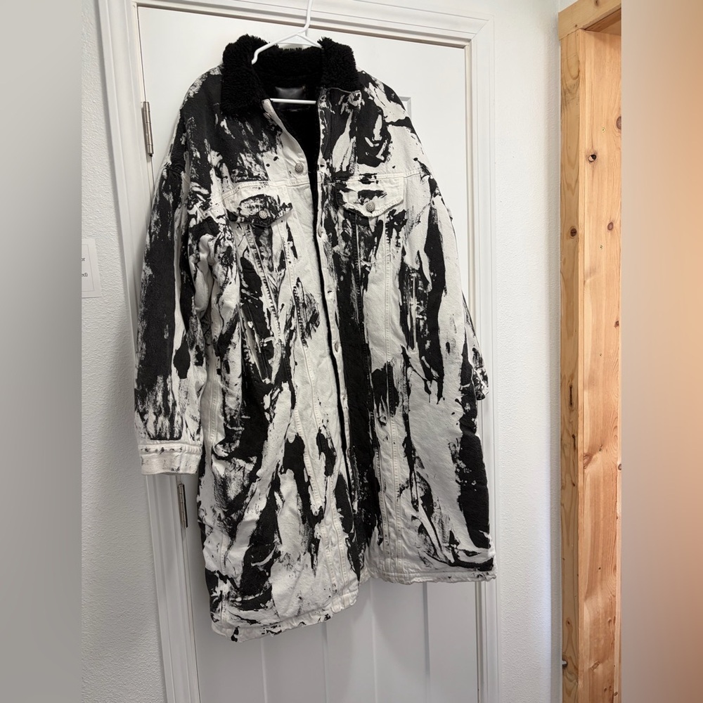 R13 Black and White Abstract Jean Jacket